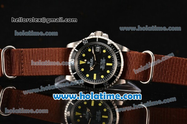 Rolex Sea-Dweller Vintage Asia 2813 Automatic Steel Case with Black Dial Yellow Markers and Brown Nylon Strap - Click Image to Close