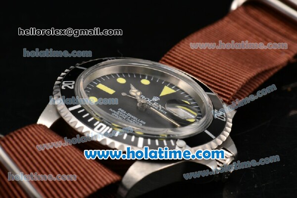 Rolex Sea-Dweller Vintage Asia 2813 Automatic Steel Case with Black Dial Yellow Markers and Brown Nylon Strap - Click Image to Close
