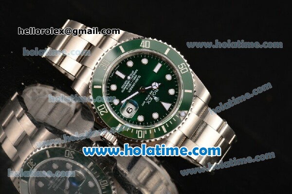 Rolex Submariner Swiss ETA 2836 Automatic Steel Case with Green Dial and Ceramic Bezel - 1:1 Original - Click Image to Close