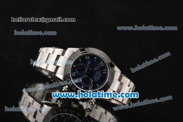 Rolex Daytona Chrono Swiss Valjoux 7750 Automatic Steel Case with Black Bezel Blue Dial and Arabic Numeral Markers - Click Image to Close