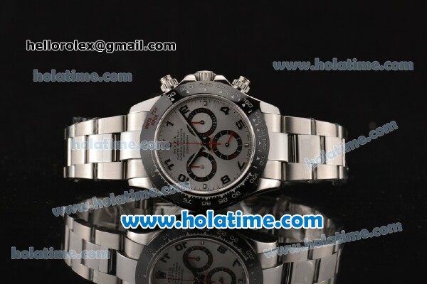 Rolex Daytona Chrono Swiss Valjoux 7750 Automatic Steel Case with Black Bezel Silver Dial and Arabic Numeral Markers - Click Image to Close