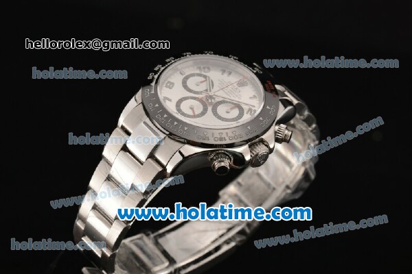 Rolex Daytona Chrono Swiss Valjoux 7750 Automatic Steel Case with Black Bezel Silver Dial and Arabic Numeral Markers - Click Image to Close