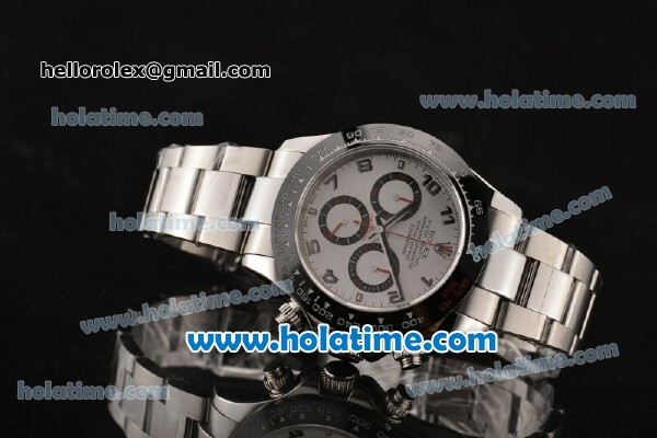 Rolex Daytona Chrono Swiss Valjoux 7750 Automatic Steel Case with Black Bezel Silver Dial and Arabic Numeral Markers - Click Image to Close