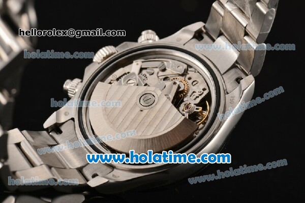 Rolex Daytona Chrono Swiss Valjoux 7750 Automatic Steel Case with Black Bezel Silver Dial and Arabic Numeral Markers - Click Image to Close