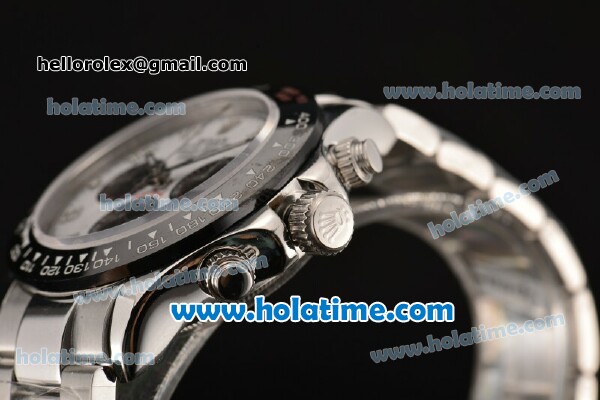 Rolex Daytona Chrono Swiss Valjoux 7750 Automatic Steel Case with Black Bezel White Dial and Arabic Numeral Markers - Click Image to Close