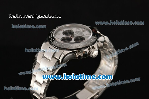 Rolex Daytona Chrono Swiss Valjoux 7750 Automatic Steel Case with Black Bezel White Dial and Arabic Numeral Markers - Click Image to Close