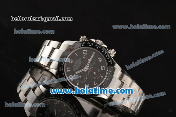 Rolex Daytona Chrono Swiss Valjoux 7750 Automatic Steel Case with Black Dial and Arabic Numeral Markers - Click Image to Close