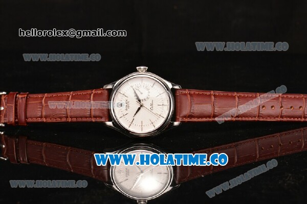 Rolex Cellini Date Asia Automatic Steel Case with Brown Leather Strap White Dial and Silver Stick Markers (New) - Click Image to Close