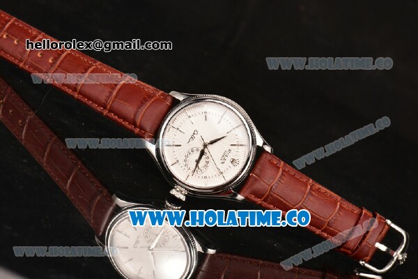 Rolex Cellini Date Asia Automatic Steel Case with Brown Leather Strap White Dial and Silver Stick Markers (New) - Click Image to Close