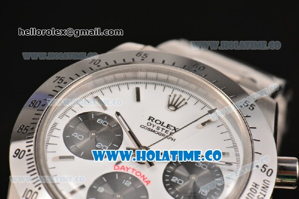 Rolex Daytona Swiss Valjoux 7750 Chronograph Movement White Dial with Silver Stick Marker and Black Subdials-SS Strap - Click Image to Close