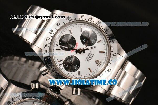 Rolex Daytona Swiss Valjoux 7750 Chronograph Movement White Dial with Silver Stick Marker and Black Subdials-SS Strap - Click Image to Close
