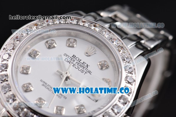 Rolex Datejust Pearlmaster Swiss ETA 2671 Automatic Full Steel with Diamond Bezel and White Dial - Click Image to Close