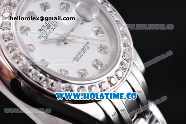 Rolex Datejust Pearlmaster Swiss ETA 2671 Automatic Full Steel with Diamond Bezel and White Dial - Click Image to Close