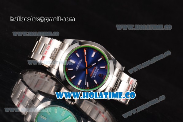 Rolex Milgauss Swiss ETA 2836 Automatic Steel Case with Blue Dial and White Stick Markers - 1:1 Original (JF) - Click Image to Close