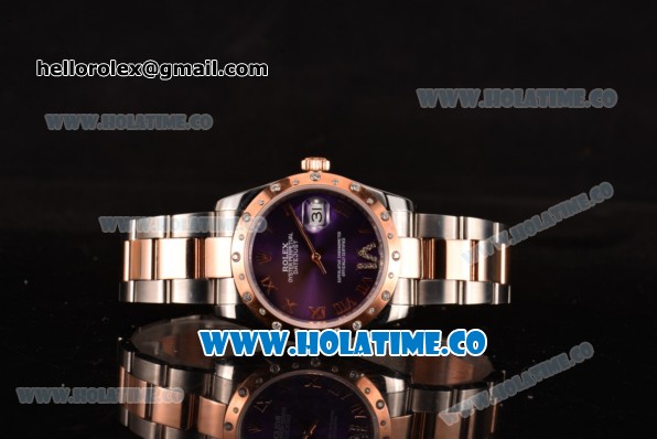 Rolex Datejust Asia 2813 Automatic Rose Gold/Steel Case with Purple Dial and Roman Numeral Markers (BP) - Click Image to Close