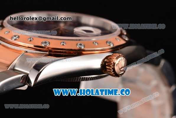 Rolex Datejust Asia 2813 Automatic Rose Gold/Steel Case with Purple Dial and Roman Numeral Markers (BP) - Click Image to Close