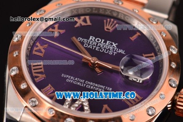 Rolex Datejust Asia 2813 Automatic Rose Gold/Steel Case with Purple Dial and Roman Numeral Markers (BP) - Click Image to Close