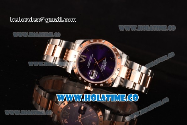 Rolex Datejust Asia 2813 Automatic Rose Gold/Steel Case with Purple Dial and Roman Numeral Markers (BP) - Click Image to Close