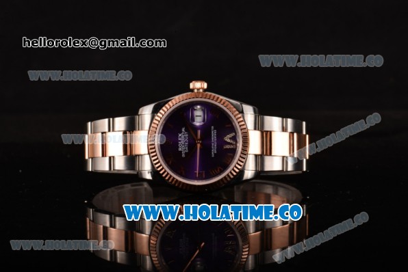 Rolex Datejust Asia 2813 Automatic Rose Gold/Steel Case with Purple Dial and Rose Gold Bezel (BP) - Click Image to Close