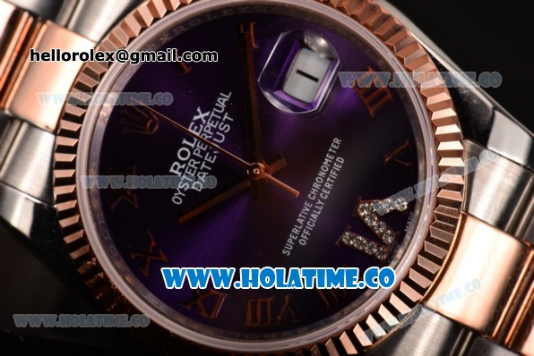 Rolex Datejust Asia 2813 Automatic Rose Gold/Steel Case with Purple Dial and Rose Gold Bezel (BP) - Click Image to Close