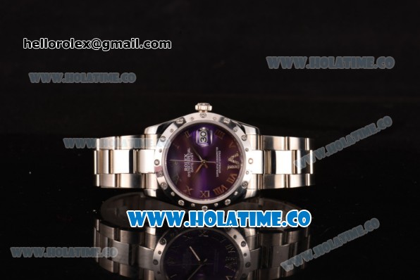 Rolex Datejust Asia 2813 Automatic Steel Case with Purple Dial Roman Numeral Markers and Diamonds Bezel (BP) - Click Image to Close