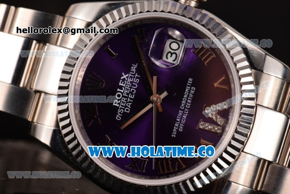 Rolex Datejust Asia 2813 Automatic Steel Case with Purple Dial and Roman Numeral Markers(BP) - Click Image to Close