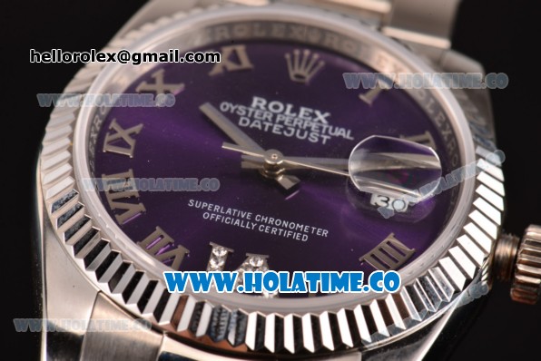 Rolex Datejust Asia 2813 Automatic Steel Case with Purple Dial and Roman Numeral Markers(BP) - Click Image to Close