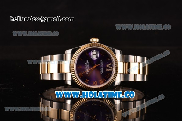 Rolex Datejust Asia 2813 Automatic Yellow Gold/Steel Case with Purple Dial Roman Numeral Markers and Gold Bezel (BP) - Click Image to Close