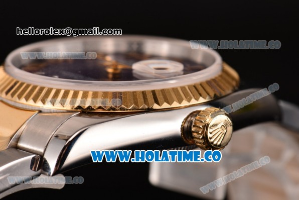 Rolex Datejust Asia 2813 Automatic Yellow Gold/Steel Case with Purple Dial Roman Numeral Markers and Gold Bezel (BP) - Click Image to Close