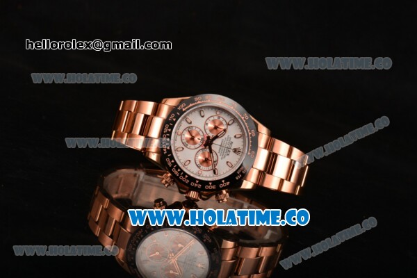 Rolex Daytona Chrono Swiss Valjoux 7750 Automatic Rose Gold Case with Ceramic Bezel White Dial and Stick Markers (BP) - Click Image to Close