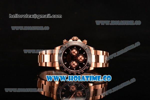 Rolex Daytona Chrono Swiss Valjoux 7750 Automatic Rose Gold Case with Ceramic Bezel Black Dial and Stick Markers (BP) - Click Image to Close