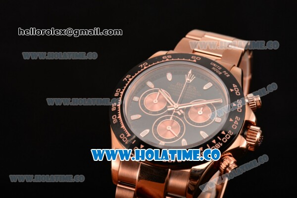 Rolex Daytona Chrono Swiss Valjoux 7750 Automatic Rose Gold Case with Ceramic Bezel Black Dial and Stick Markers (BP) - Click Image to Close