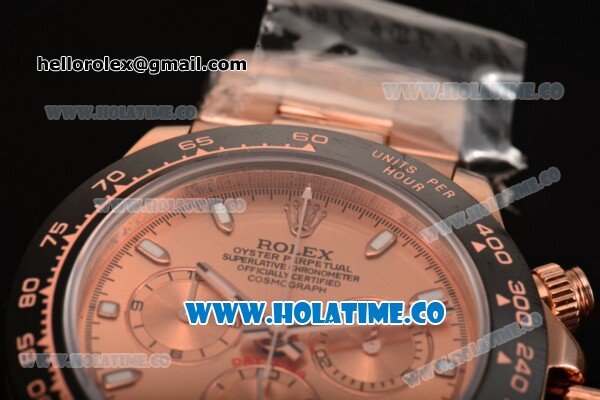 Rolex Daytona Chrono Swiss Valjoux 7750 Automatic Rose Gold Case with Ceramic Bezel Rose Gold Dial and Stick Markers (BP) - Click Image to Close