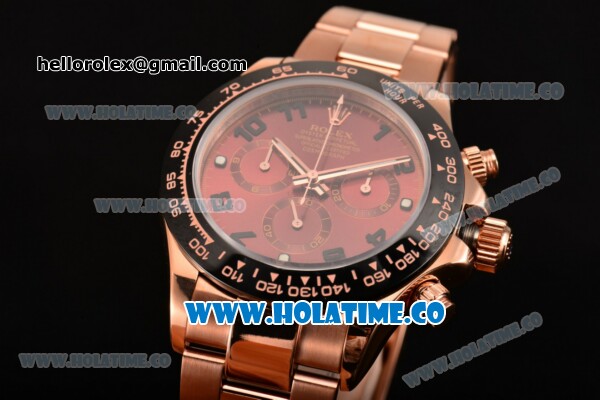 Rolex Daytona Chrono Swiss Valjoux 7750 Automatic Rose Gold Case with Ceramic Bezel and Black Arabic Numeral Markers (BP) - Click Image to Close