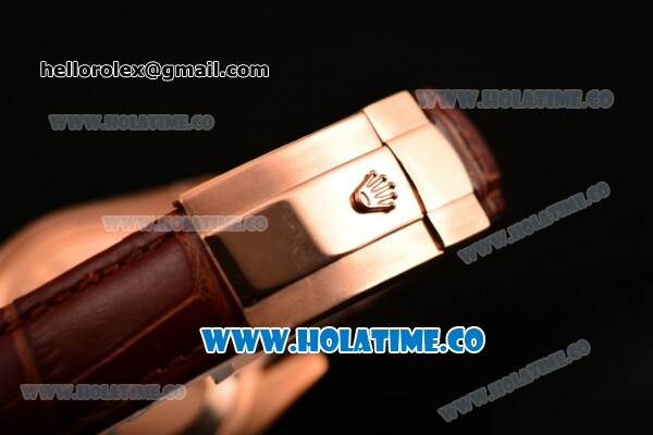 Rolex Day-Date Asia 2813 Automatic Rose Gold Case with Red Dial Stick Markers and Brown Leather Strap - Click Image to Close