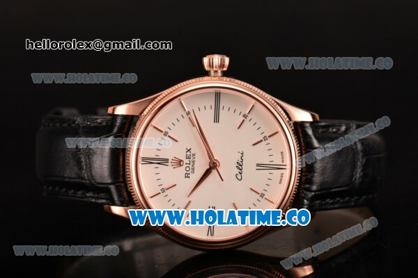 Rolex Cellini Time Asia 2813 Automatic Rose Gold Case with Black Leather Strap and White Dial (BP) - Click Image to Close