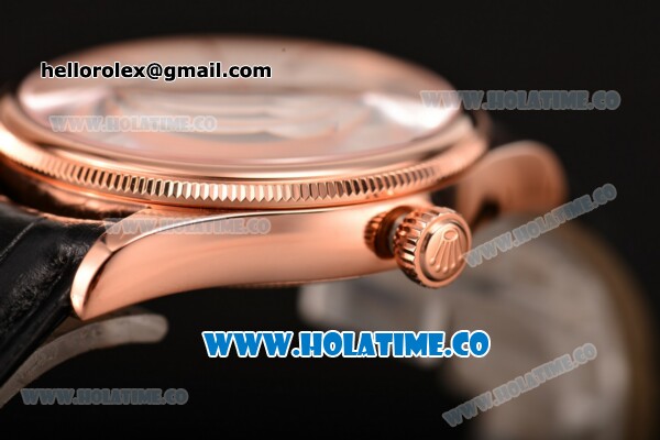 Rolex Cellini Time Asia 2813 Automatic Rose Gold Case with Black Leather Strap and White Dial (BP) - Click Image to Close