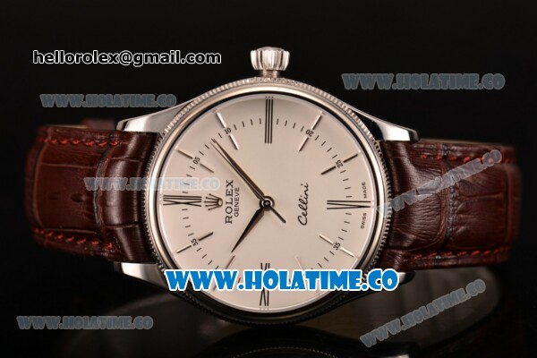 Rolex Cellini Time Asia 2813 Automatic Steel Case with Brown Leather Strap and White Dial (BP) - Click Image to Close