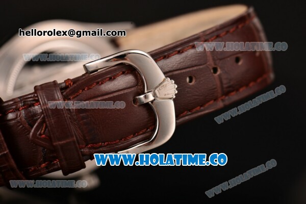 Rolex Cellini Time Asia 2813 Automatic Steel Case with Brown Leather Strap and White Dial (BP) - Click Image to Close