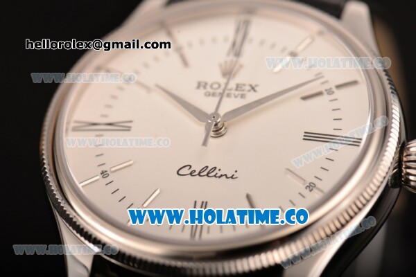 Rolex Cellini Time Asia 2813 Automatic Steel Case with Black Leather Strap and White Dial (BP) - Click Image to Close