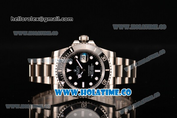 Rolex Submariner Clone Rolex 3135 Automatic Steel Case/Bracelet with Black Dial and White Dot Markers - 1:1 Original(NOOB) - Click Image to Close