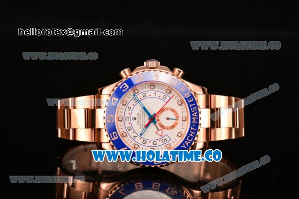 Rolex Yachtmaster II Chrono Swiss Valjoux 7750 Automatic Full Rose Gold with White Dial and Dot Markers (BP) - Click Image to Close