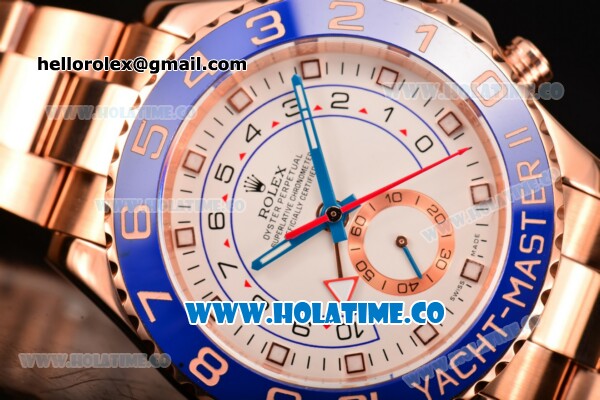 Rolex Yachtmaster II Chrono Swiss Valjoux 7750 Automatic Full Rose Gold with White Dial and Dot Markers (BP) - Click Image to Close