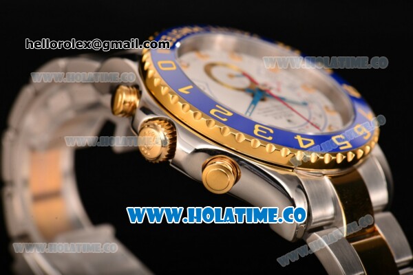 Rolex Yachtmaster II Swiss Valjoux 7750 Automatic Yellow Gold/Steel Case with White Dial Blue Bezel and Dot Markers (BP) - Click Image to Close