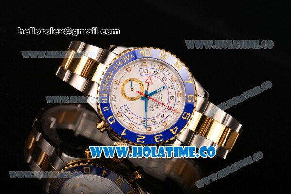 Rolex Yachtmaster II Swiss Valjoux 7750 Automatic Yellow Gold/Steel Case with White Dial Blue Bezel and Dot Markers (BP) - Click Image to Close