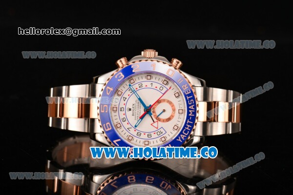 Rolex Yachtmaster II Chrono Swiss Valjoux 7750 Automatic Rose Gold/Steel Case with White Dial Blue Bezel and Dot Markers (BP) - Click Image to Close