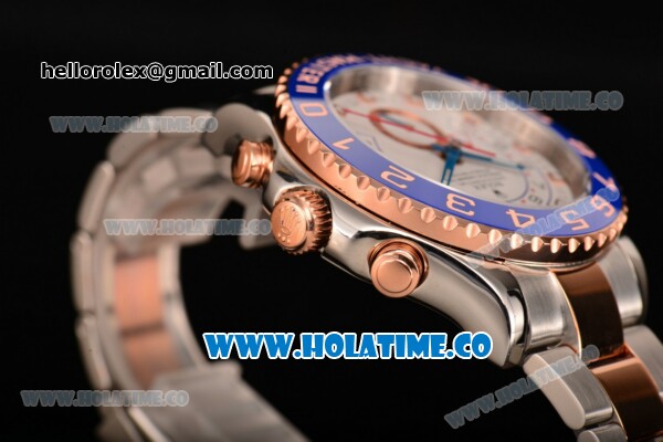 Rolex Yachtmaster II Chrono Swiss Valjoux 7750 Automatic Rose Gold/Steel Case with White Dial Blue Bezel and Dot Markers (BP) - Click Image to Close