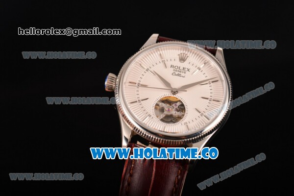 Rolex Cellini Tourbillon Swiss ETA 2824 Automatic Steel Case with Silver Stick Markers Brown Leather Strap and White Dial - Click Image to Close