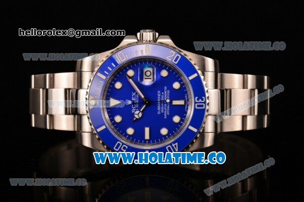 Rolex Submariner Swiss ETA 2836 Automatic Full Steel with Blue Dial and White Markers - 1:1 Best Edition (JF) - Click Image to Close