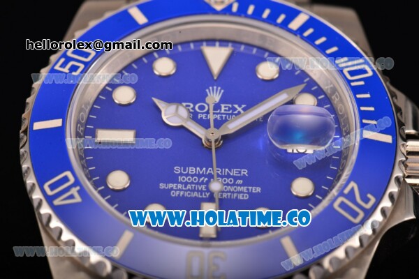 Rolex Submariner Swiss ETA 2836 Automatic Full Steel with Blue Dial and White Markers - 1:1 Best Edition (JF) - Click Image to Close